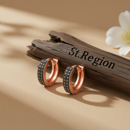 Yellow Cubic Zirconia and 18K Rose Gold-Plated Huggie Earrings, rose gold huggie earrings, front view