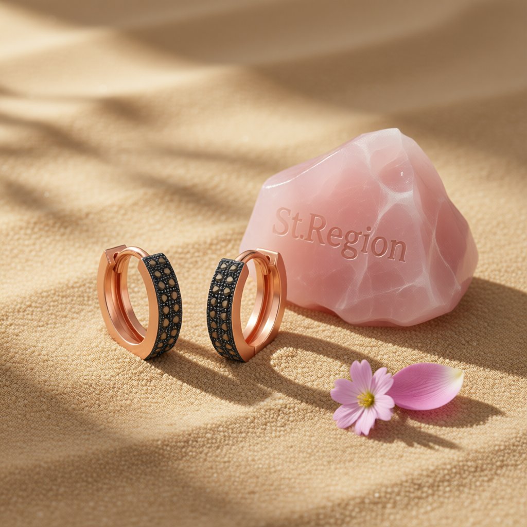 Yellow Cubic Zirconia and 18K Rose Gold-Plated Huggie Earrings, rose gold huggie earrings, detail close-up