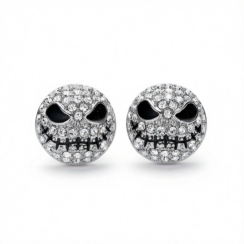 Cubic Zirconia and Silver-Plated Ghost Stud Earrings, silver stud earrings for women, botanical inspired, side view