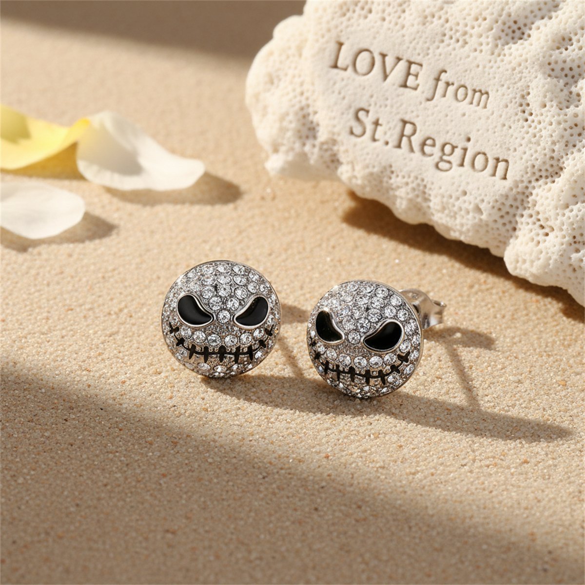 Cubic Zirconia and Silver-Plated Ghost Stud Earrings, silver stud earrings for women, botanical inspired, lifestyle look