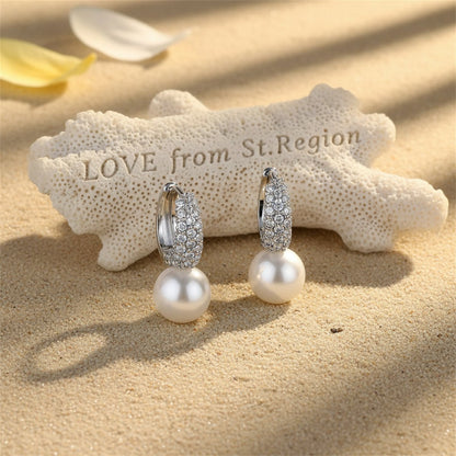 Pearl and Cubic Zirconia Huggie Earrings, huggie earrings, dainty minimalist design, lifestyle look