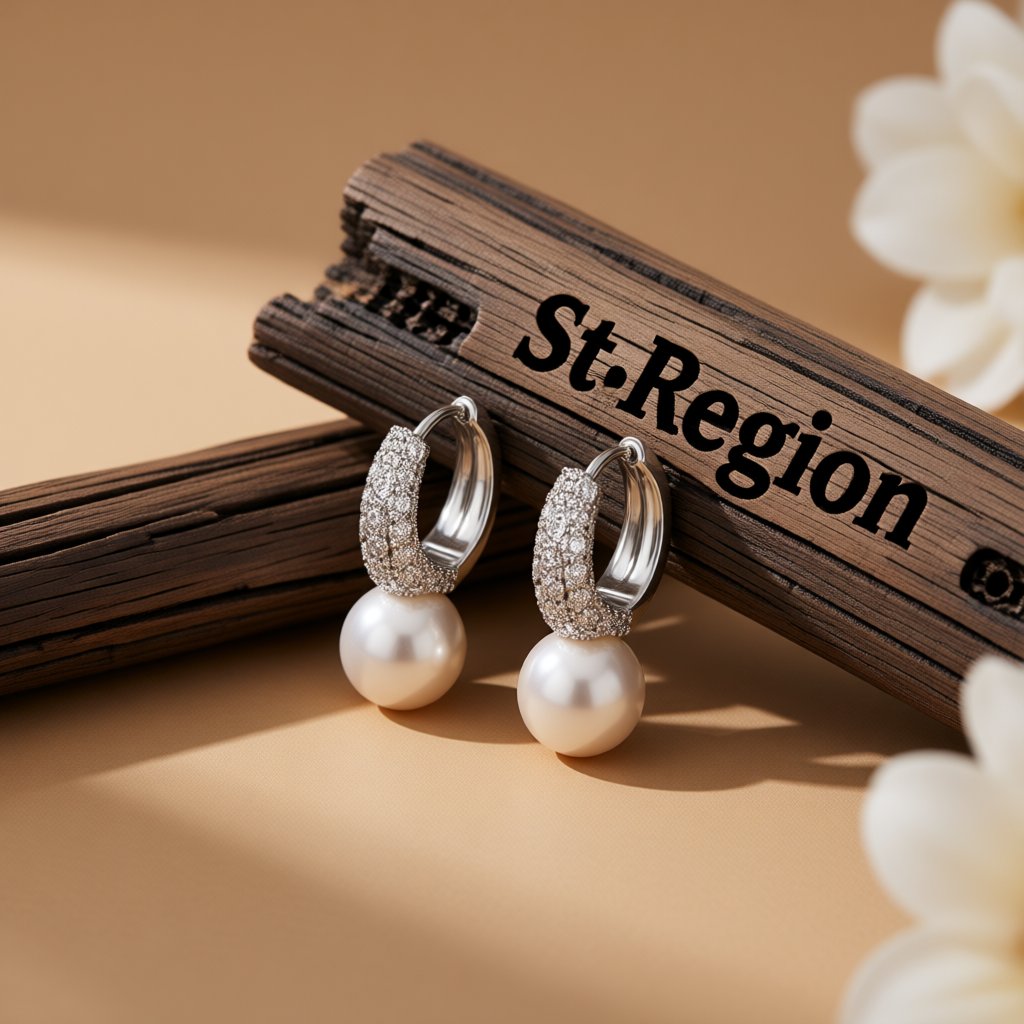 Pearl and Cubic Zirconia Huggie Earrings, huggie earrings, dainty minimalist design, front view