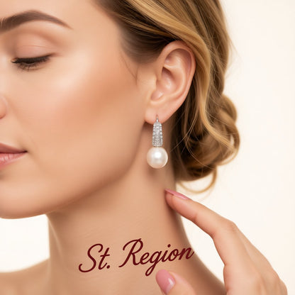 Pearl and Cubic Zirconia Huggie Earrings, huggie earrings, dainty minimalist design, styled look