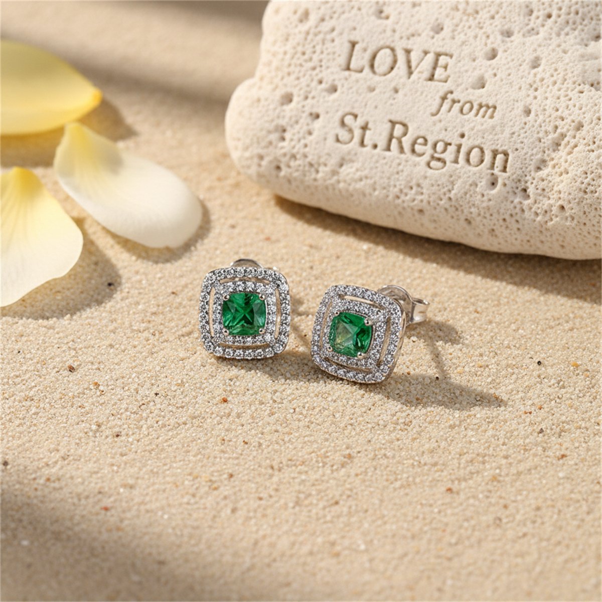 Green Crystal and Cubic Zirconia Halo Stud Earrings, cubic zirconia stud earrings for women, lifestyle look
