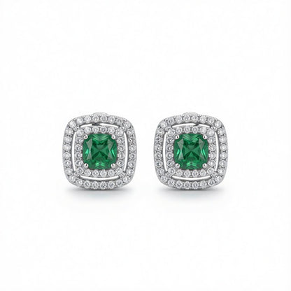 Green Crystal and Cubic Zirconia Halo Stud Earrings, cubic zirconia stud earrings for women, botanical inspired, side view