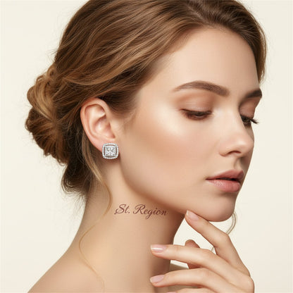Crystal and Cubic Zirconia Silver-Plated Square Stud Earrings, silver stud earrings for women, styled look