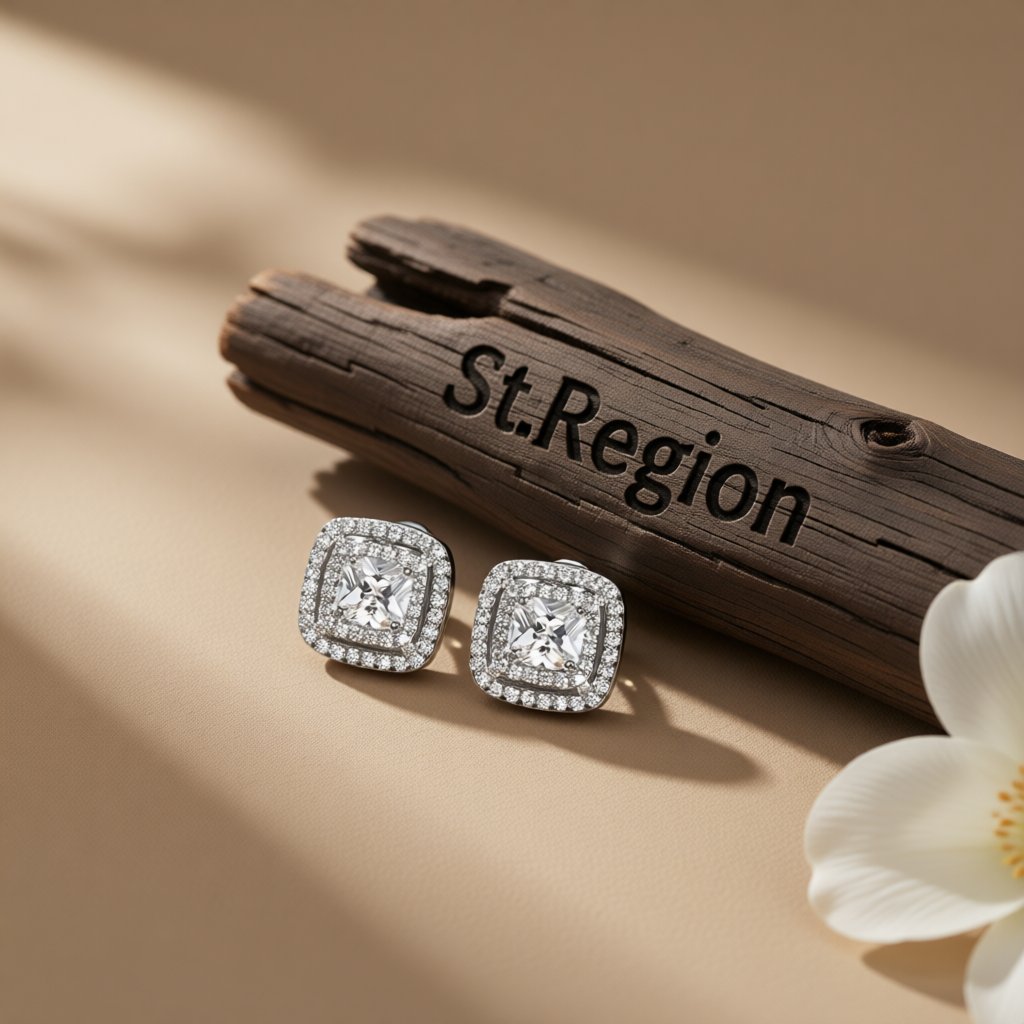 Crystal and Cubic Zirconia Silver-Plated Square Stud Earrings, silver stud earrings for women, front view