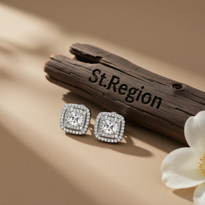Crystal and Cubic Zirconia Silver-Plated Square Stud Earrings, silver stud earrings for women, front view