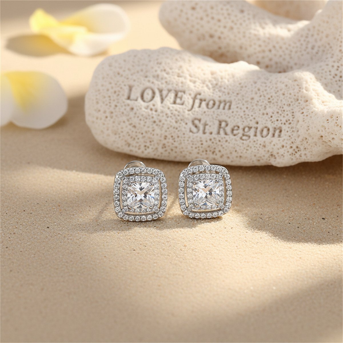Crystal and Cubic Zirconia Silver-Plated Square Stud Earrings, silver stud earrings for women, lifestyle look