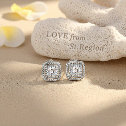 Crystal and Cubic Zirconia Silver-Plated Square Stud Earrings, silver stud earrings for women, lifestyle look