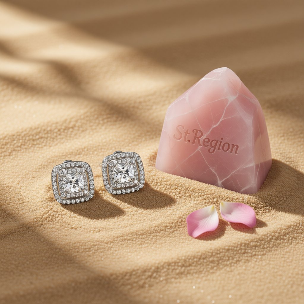 Crystal and Cubic Zirconia Silver-Plated Square Stud Earrings, silver stud earrings for women, detail close-up