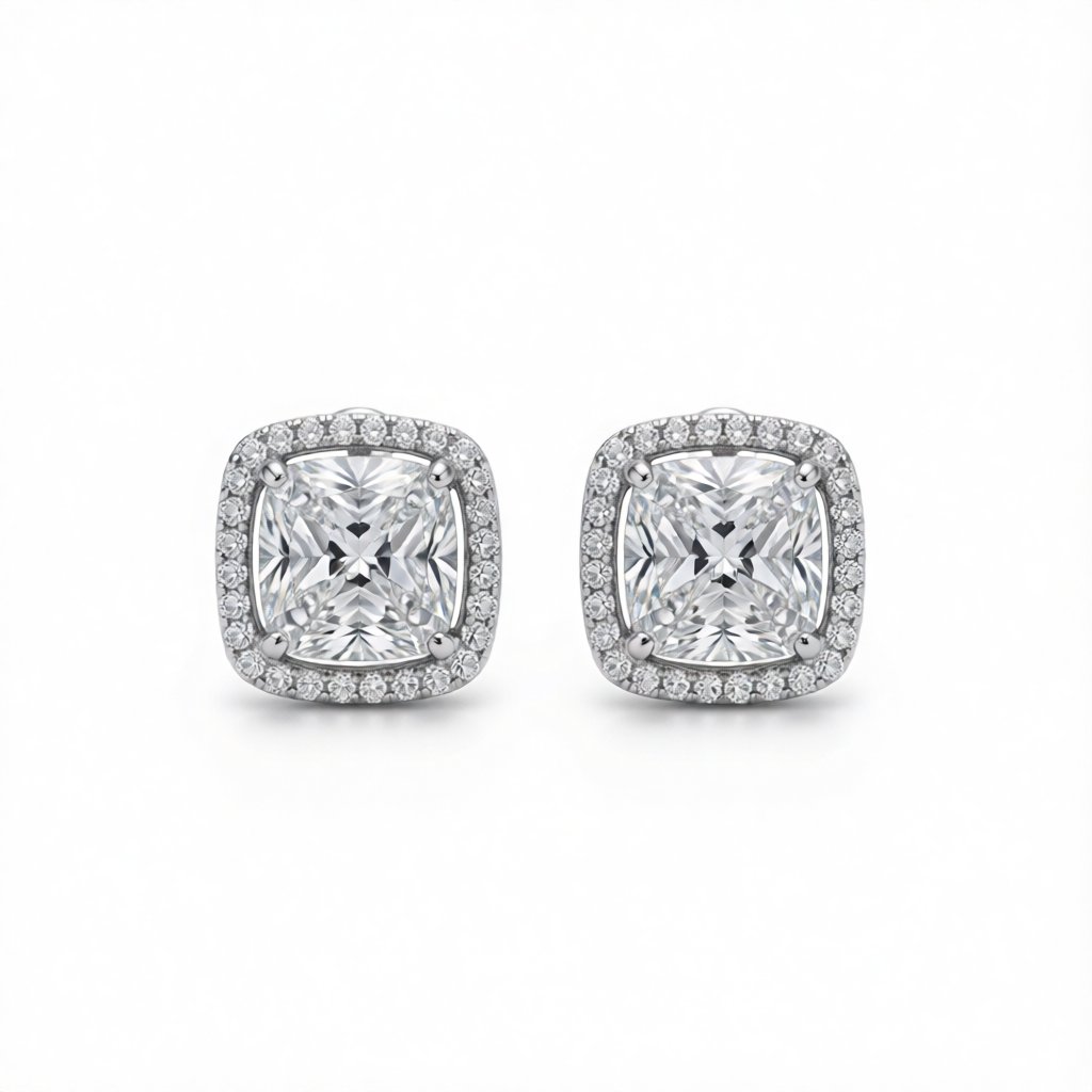 Crystal and Cubic Zirconia Silver-Plated Square Stud Earrings, silver stud earrings for women, side view