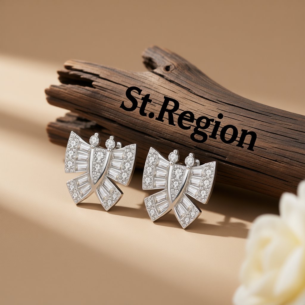 Crystal and Cubic Zirconia Butterfly Stud Earrings, stud earrings for women, everyday style, front view