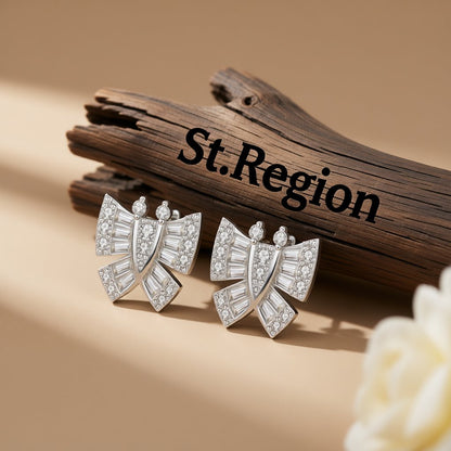 Crystal and Cubic Zirconia Butterfly Stud Earrings, stud earrings for women, everyday style, front view