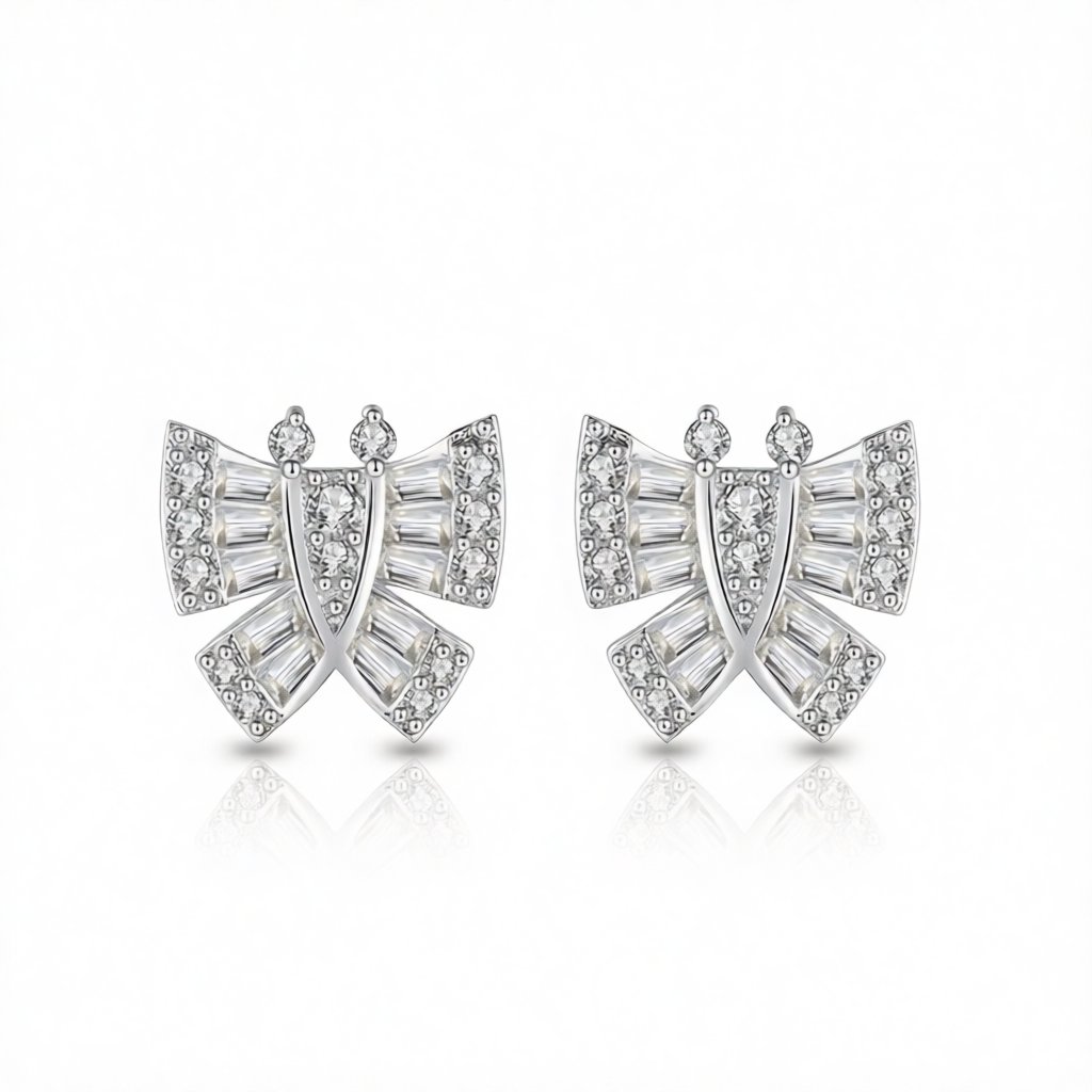 Crystal and Cubic Zirconia Butterfly Stud Earrings, stud earrings for women, everyday style, side view