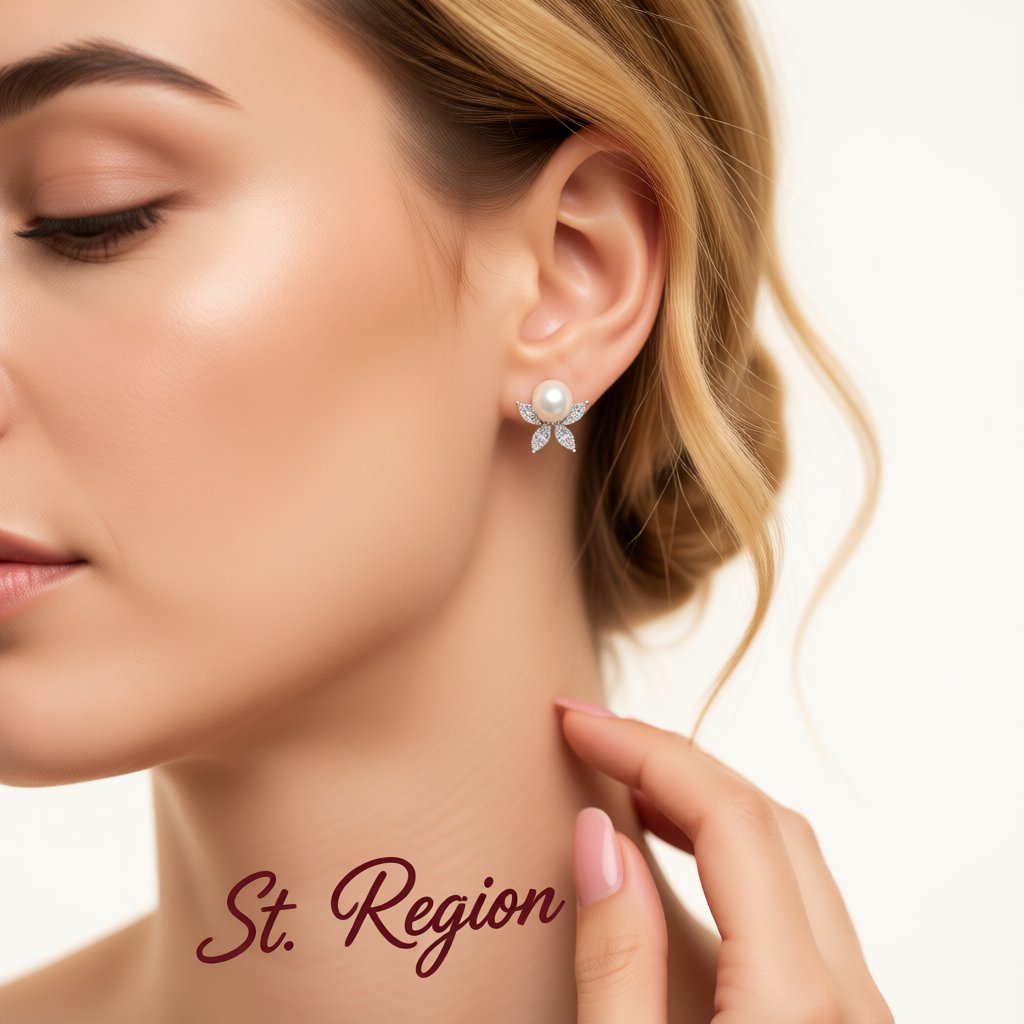 Crystal and Pearl Silver-Plated Flower Stud Earrings, silver stud earrings for women, elegant gift for her, styled look