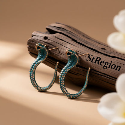 18K Gold-Plated Snake Huggie Earrings, gold huggie earrings, everyday style, front view