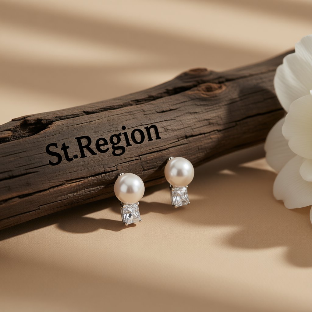 Pearl and Crystal Silver-Plated Stud Earrings, cubic zirconia stud earrings for women, elegant gift for her, front view