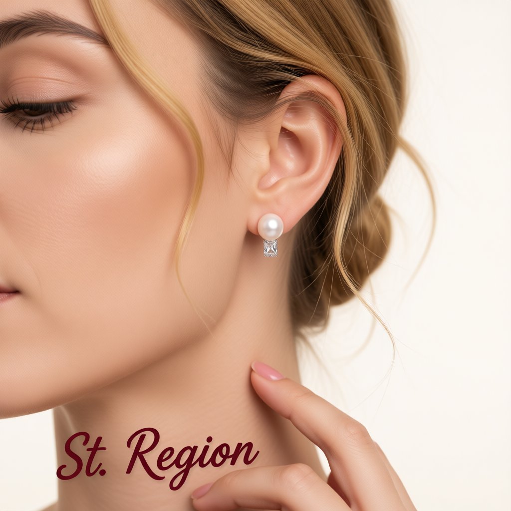 Pearl and Crystal Silver-Plated Stud Earrings, cubic zirconia stud earrings for women, elegant gift for her, styled look