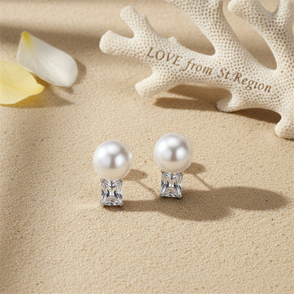 Pearl and Crystal Silver-Plated Stud Earrings, cubic zirconia stud earrings for women, elegant gift for her, lifestyle look