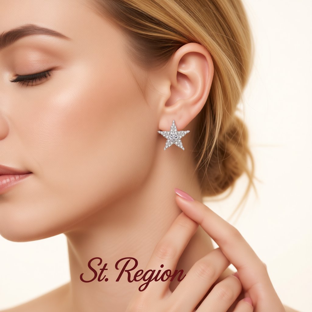 Crystal and Cubic Zirconia Silver-Plated Star Stud Earrings, silver stud earrings for women, botanical inspired, styled look