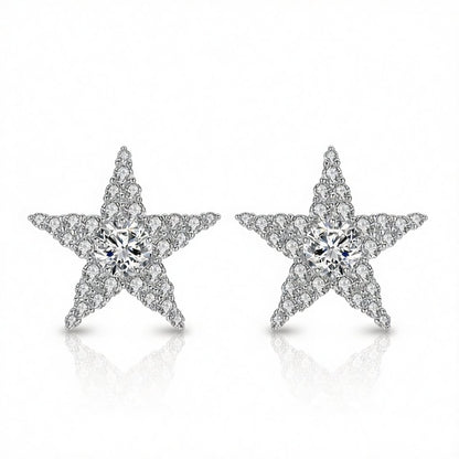 Crystal and Cubic Zirconia Silver-Plated Star Stud Earrings, silver stud earrings for women, botanical inspired, side view