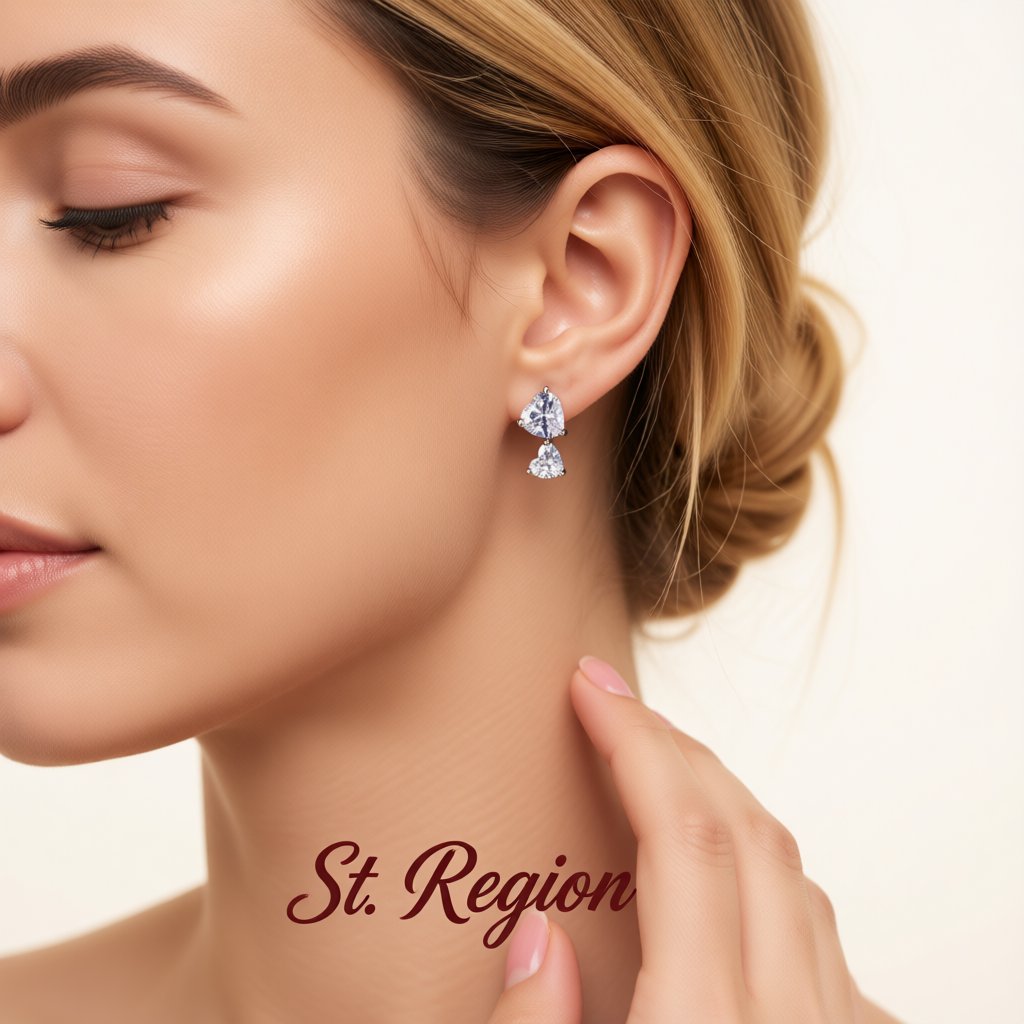 Crystal and Silver-Plated Double Heart Stud Earrings, silver stud earrings for women, elegant gift for her, styled look