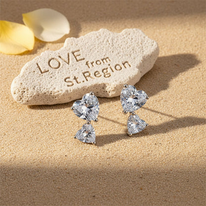 Crystal and Silver-Plated Double Heart Stud Earrings, silver stud earrings for women, elegant gift for her, lifestyle look