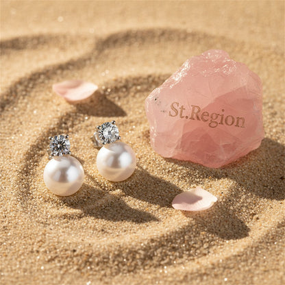 Pearl and Cubic Zirconia Silver-Plated Stud Earrings, cubic zirconia stud earrings for women, detail close-up