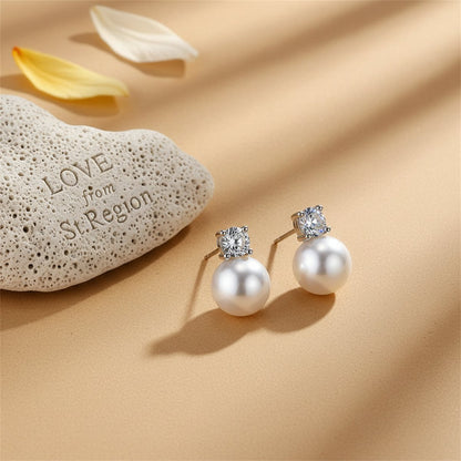 Pearl and Cubic Zirconia Silver-Plated Stud Earrings, cubic zirconia stud earrings for women, lifestyle look