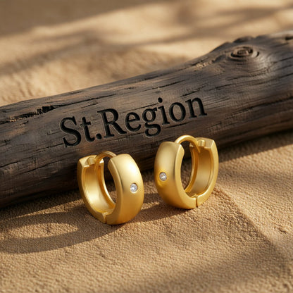 Cubic Zirconia and 18K Gold-Plated Huggie Earrings, gold huggie earrings, vintage-inspired design, front view