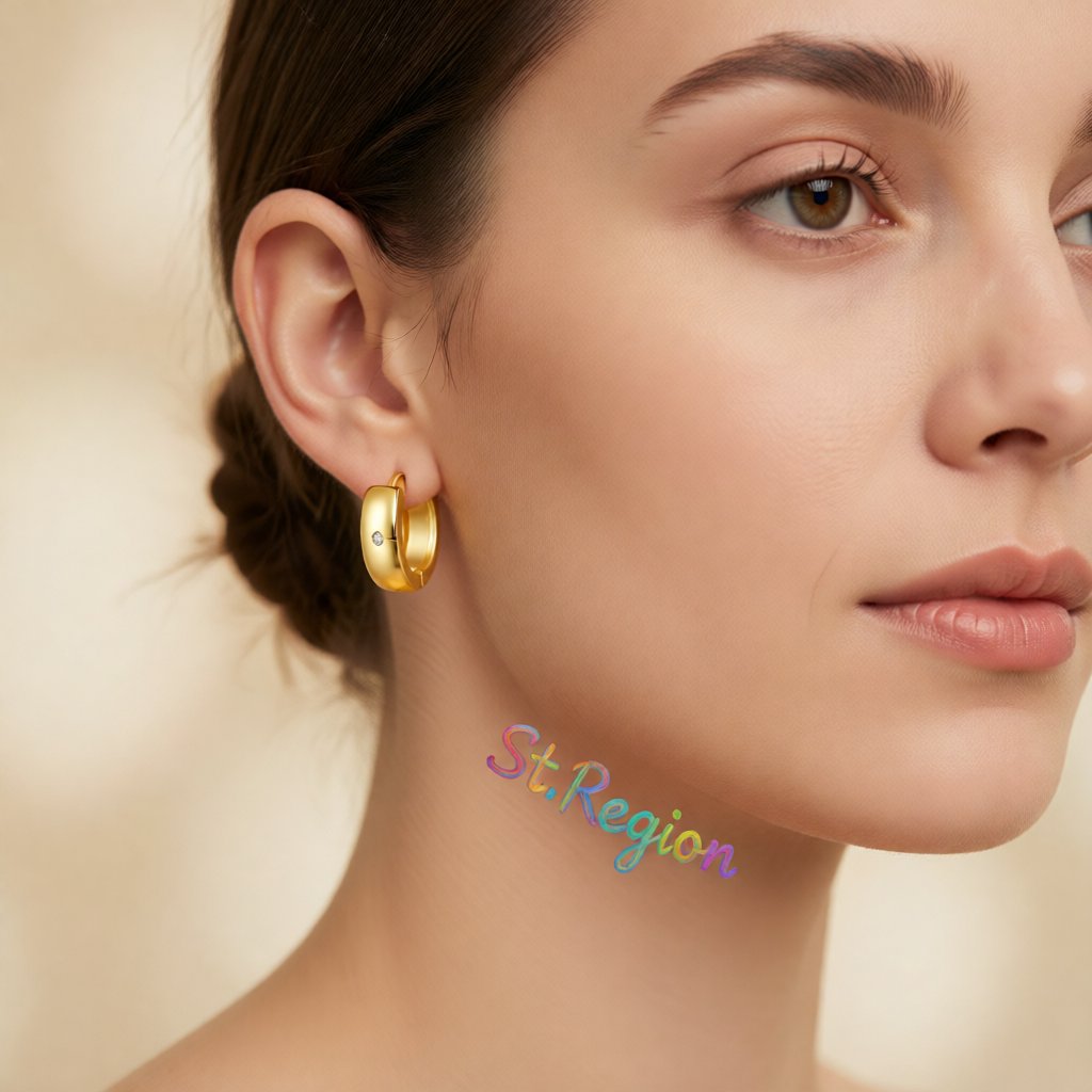 Cubic Zirconia and 18K Gold-Plated Huggie Earrings, gold huggie earrings, vintage-inspired design, styled look