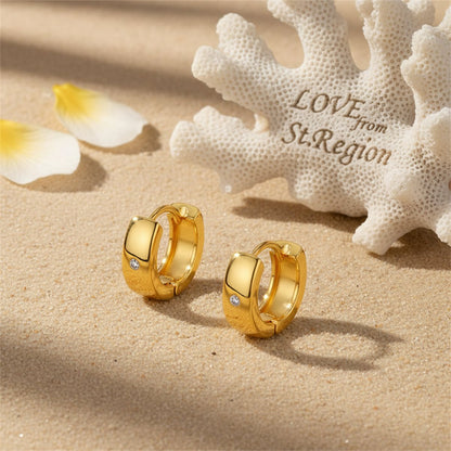 Cubic Zirconia and 18K Gold-Plated Huggie Earrings, gold huggie earrings, vintage-inspired design, lifestyle look