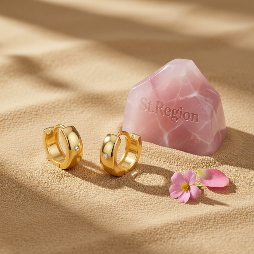Cubic Zirconia and 18K Gold-Plated Huggie Earrings, gold huggie earrings, vintage-inspired design, detail close-up