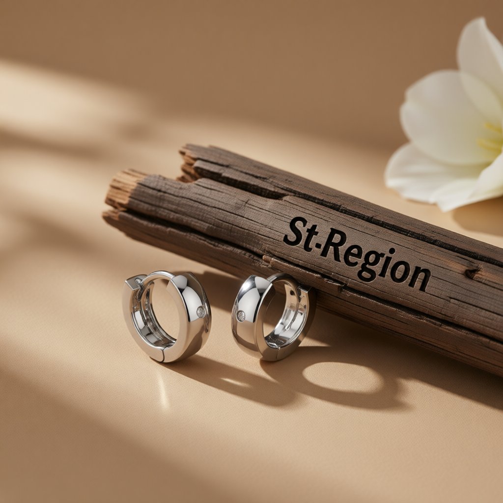 Cubic Zirconia and Silver-Plated Huggie Earrings, silver huggie earrings, vintage-inspired design, front view
