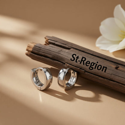 Cubic Zirconia and Silver-Plated Huggie Earrings, silver huggie earrings, vintage-inspired design, front view
