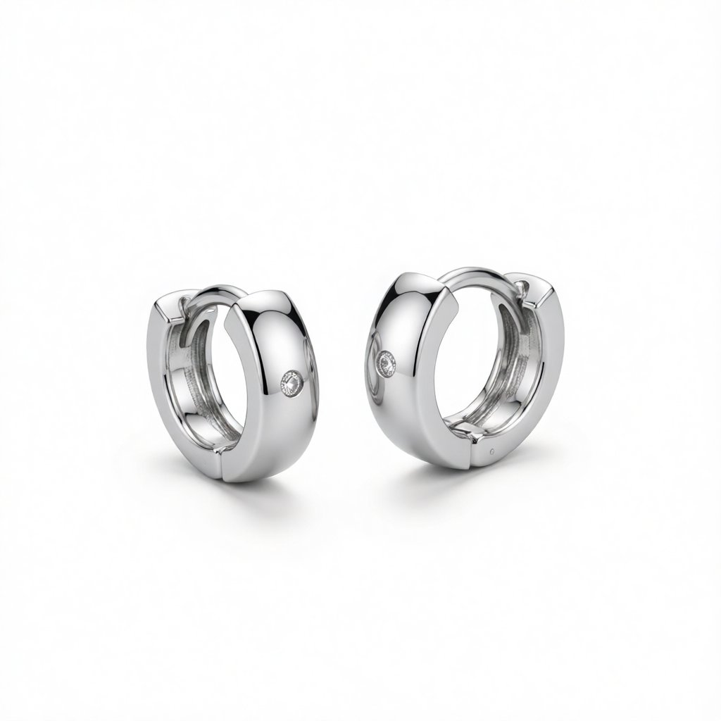 Cubic Zirconia and Silver-Plated Huggie Earrings, silver huggie earrings, vintage-inspired design, side view