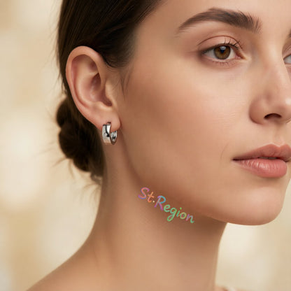 Cubic Zirconia and Silver-Plated Huggie Earrings, silver huggie earrings, vintage-inspired design, styled look