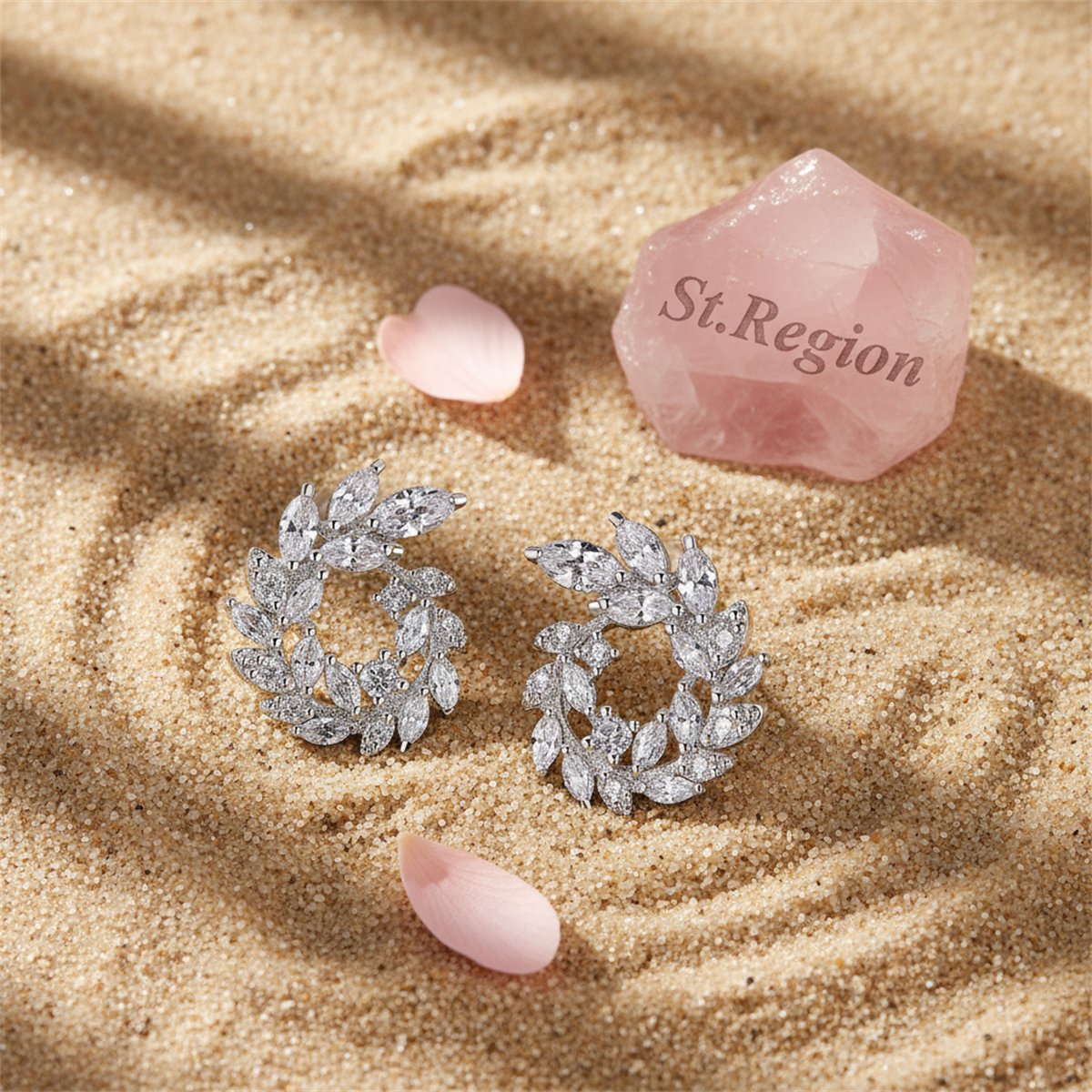 Crystal and Cubic Zirconia Silver-Plated Rattan Stud Earrings, silver stud earrings for women, detail close-up