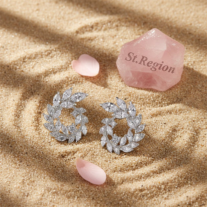 Crystal and Cubic Zirconia Silver-Plated Rattan Stud Earrings, silver stud earrings for women, detail close-up