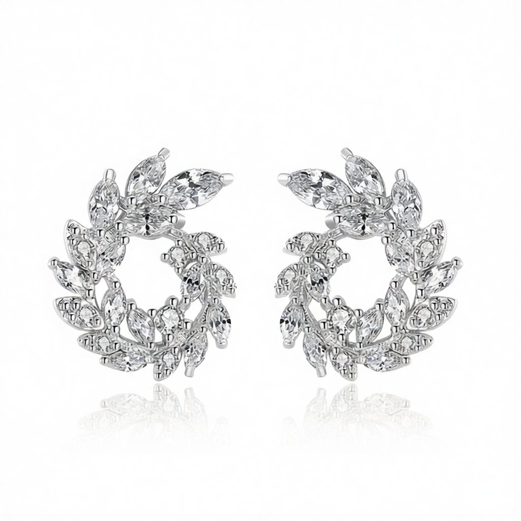 Crystal and Cubic Zirconia Silver-Plated Rattan Stud Earrings, silver stud earrings for women, side view