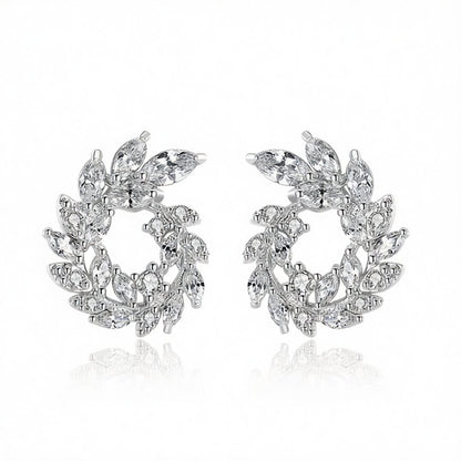Crystal and Cubic Zirconia Silver-Plated Rattan Stud Earrings, silver stud earrings for women, side view