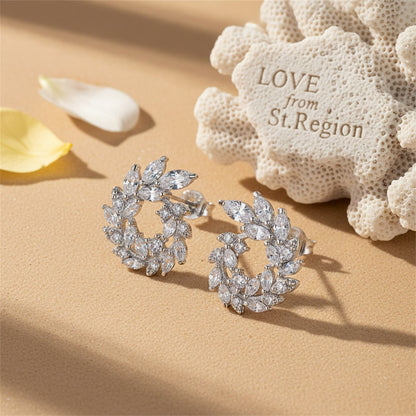 Crystal and Cubic Zirconia Silver-Plated Rattan Stud Earrings, silver stud earrings for women, lifestyle look