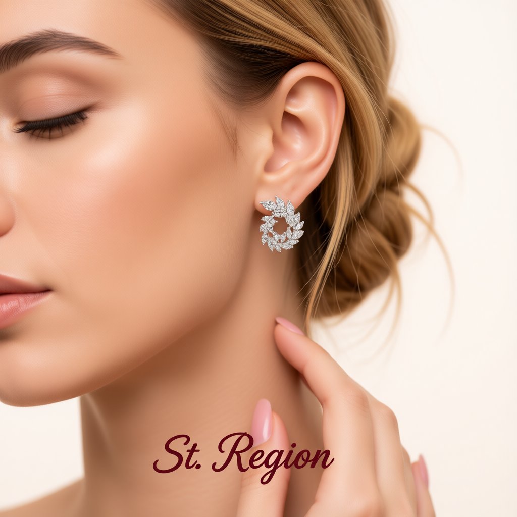 Crystal and Cubic Zirconia Silver-Plated Rattan Stud Earrings, silver stud earrings for women, styled look