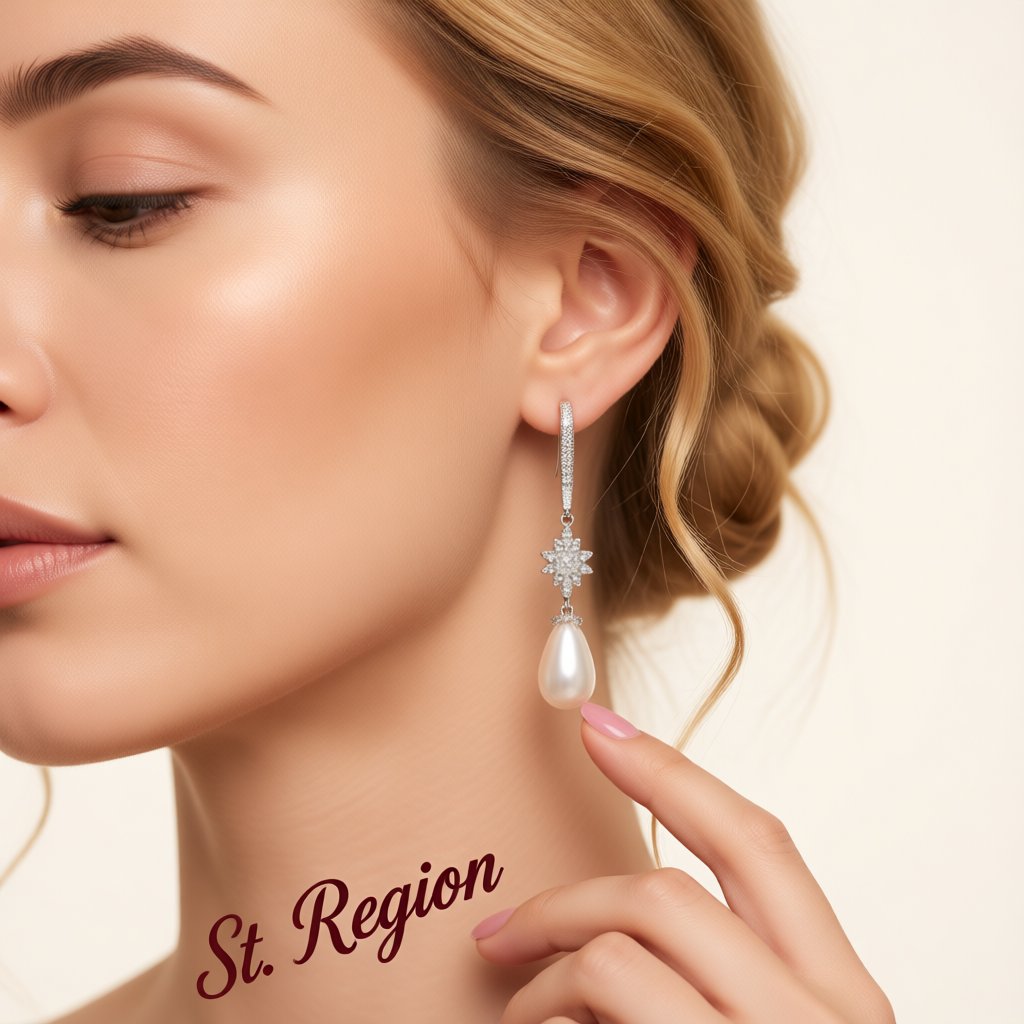 Pearl and Cubic Zirconia Silver-Plated Flower Drop Earrings, silver drop earrings for women, botanical inspired, styled look