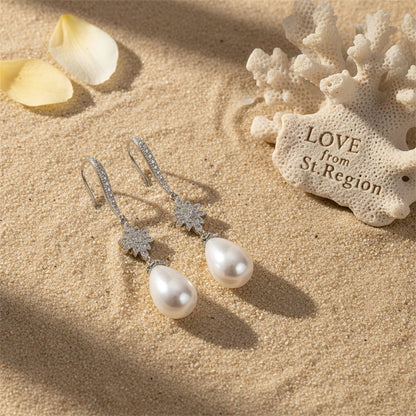 Pearl and Cubic Zirconia Silver-Plated Flower Drop Earrings, silver drop earrings for women, lifestyle look