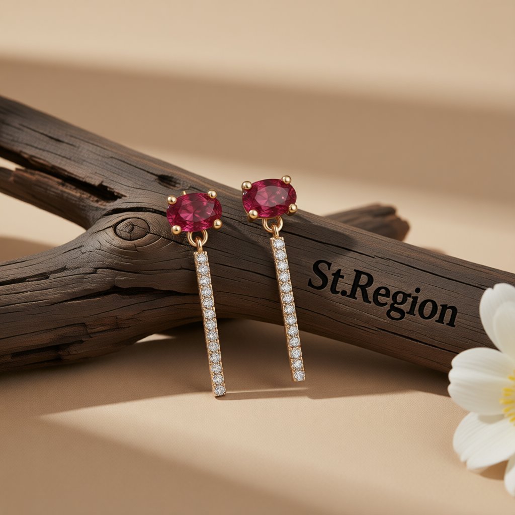 Rose Crystal and Cubic Zirconia Oval Chain Drop Earrings, drop earrings for women, elegant gift for her, front view