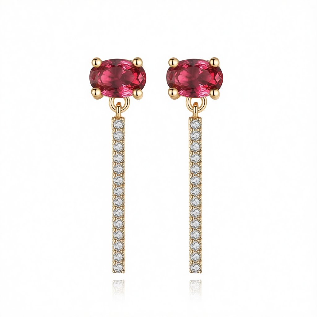 Rose Crystal and Cubic Zirconia Oval Chain Drop Earrings, drop earrings for women, elegant gift for her, side view