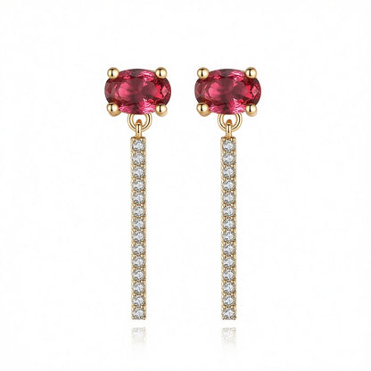 Rose Crystal and Cubic Zirconia Oval Chain Drop Earrings, drop earrings for women, elegant gift for her, side view