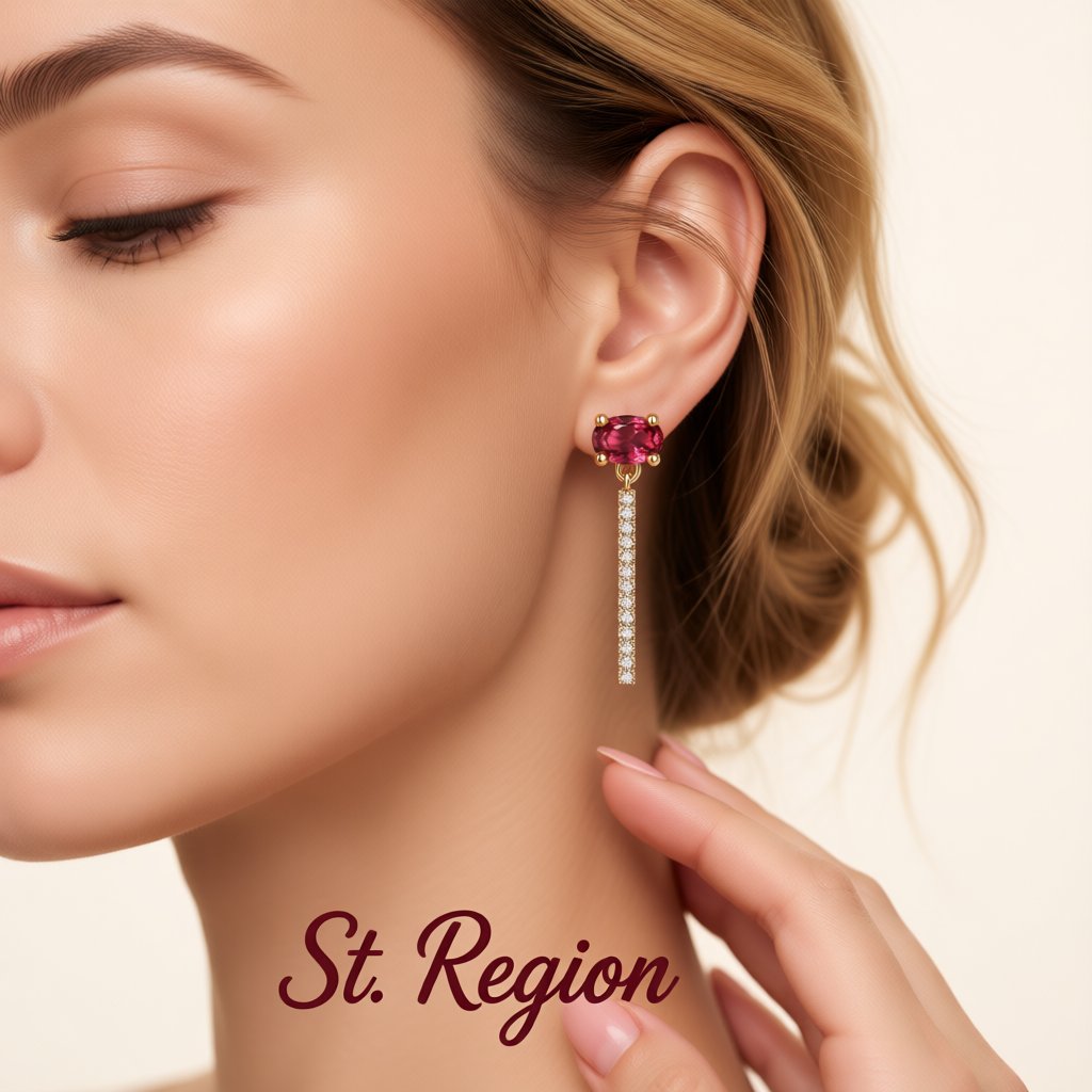 Rose Crystal and Cubic Zirconia Oval Chain Drop Earrings, drop earrings for women, elegant gift for her, detail close-up